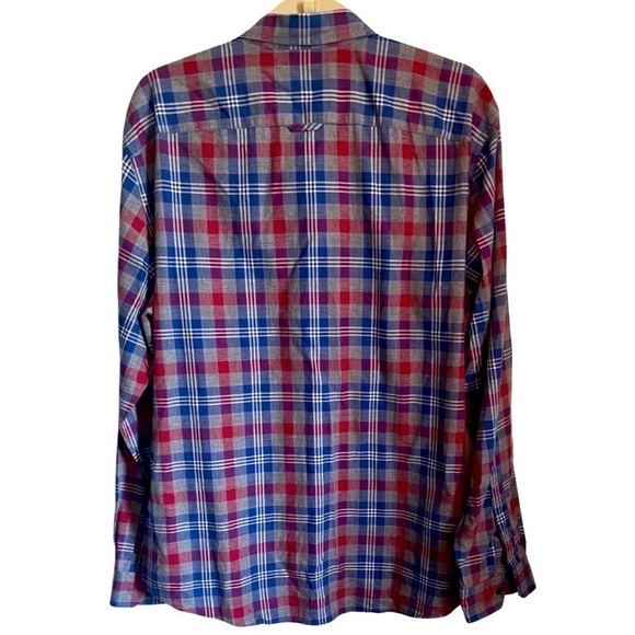 VINCE Men’s Blue Gray Red Plaid Cotton Button Down Long Sleeve Shirt XL - Picture 2 of 5